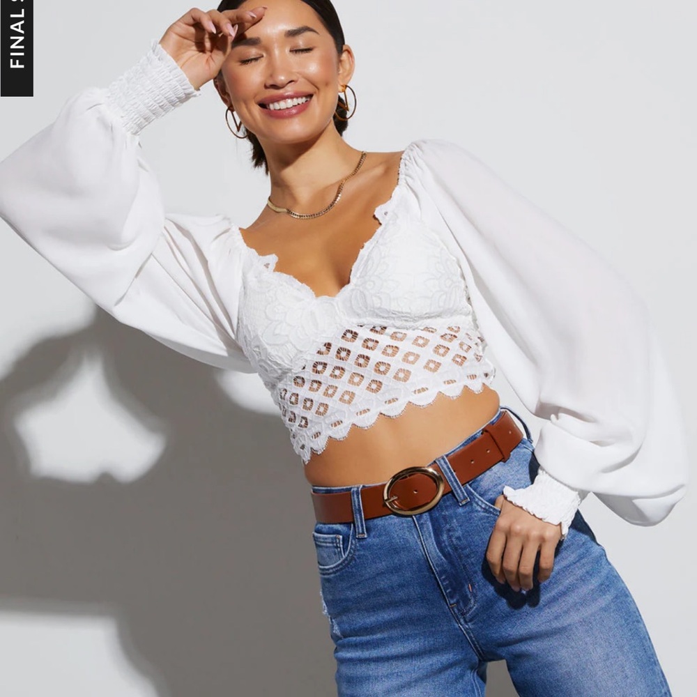 White Lace Detail Women's Top